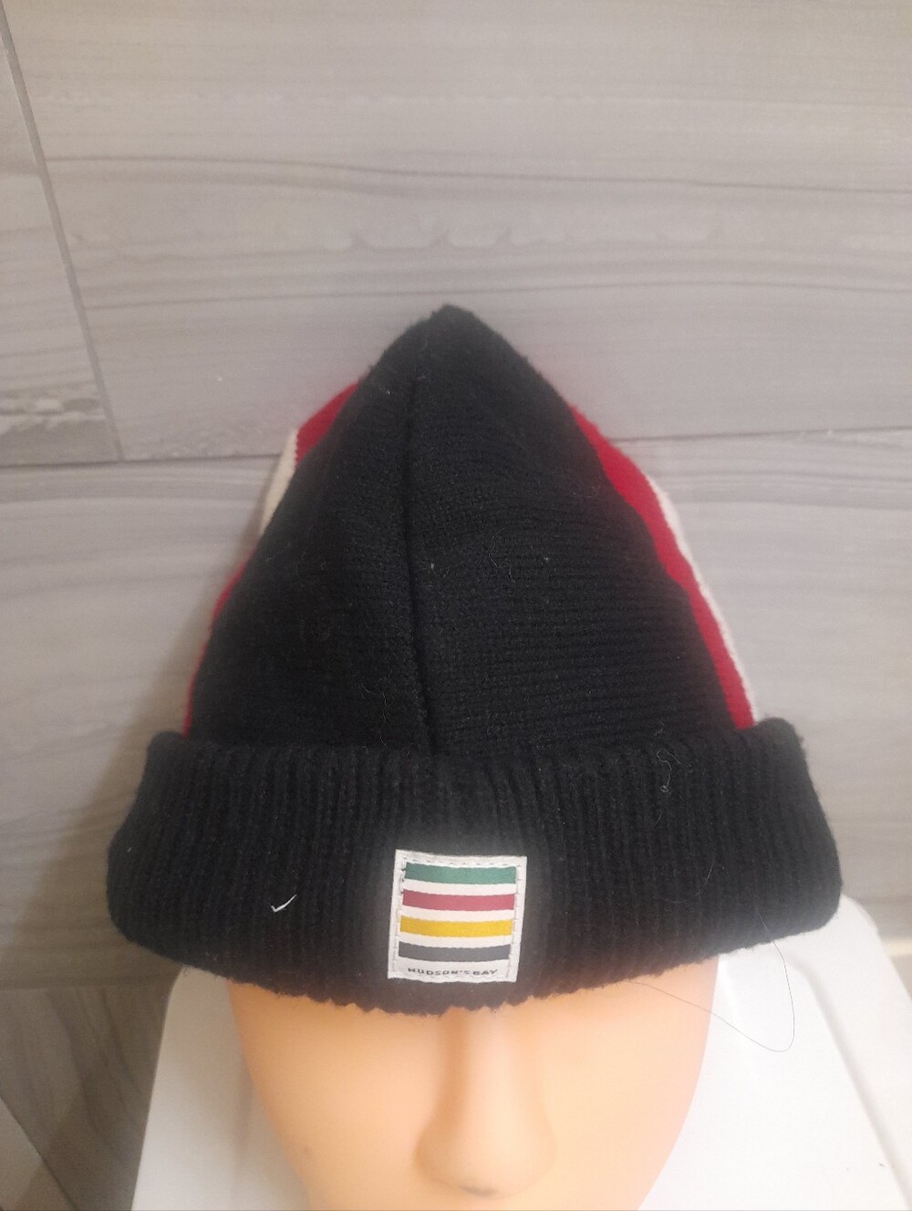 Hudson Bay X Olympics Knit Beanie with Red and White Stripe